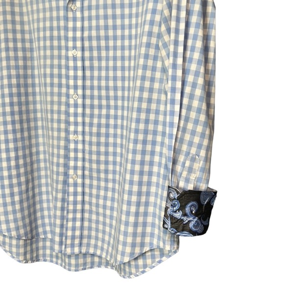 Christian Aujard Blue Check pattern Casual Long Sleeve Shirt Paisley Trim - Picture 6 of 6